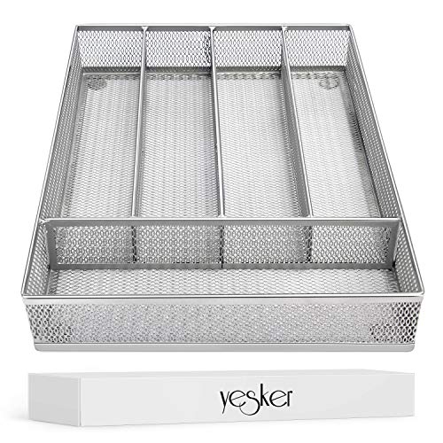 Yesker 5 Compartment Mesh Small Cutlery Tray with Foam Feet - Kitchen Organization/Silverware Storage Kitchen Utensil Flatware Tray
