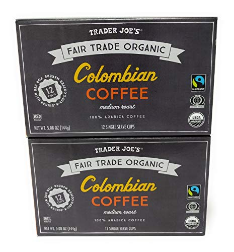 Trader Joe's Organic Columbian Coffee 12 single serve cups (Pack of 2)