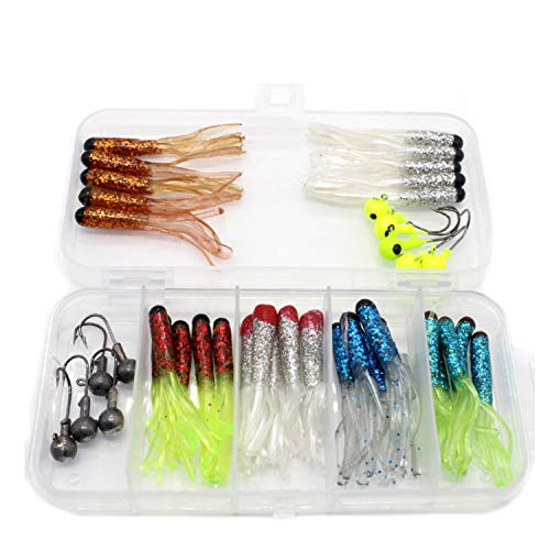 Wrap-A-Loc Soft Fishing Lures 40 Pcs- Original Tube Baits for bass - Artificial Lure Baits for Salt & Freshwater - Fishing Kit with Jig Heads - Real Life Fishing Baits - Moving Dynamic Lures