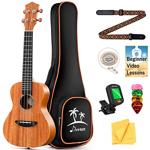 Donner Tenor Ukulele Mahogany 26 inch Ukelele Starter Bundle Kit with FREE ONLINE LESSON Gig Bag Strap Nylon String Tuner Picks Cloth DUT-1