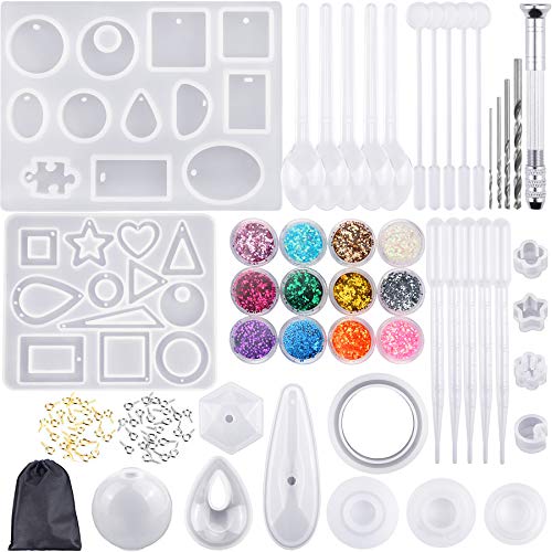 98 Pieces Silicone Casting Molds and Tools Set with a Black Storage Bag for DIY Jewelry Craft Making