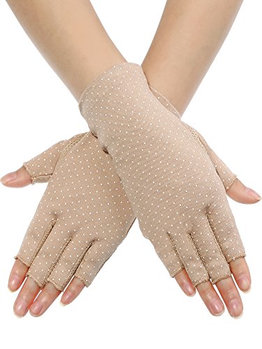 Maxdot Sunblock Fingerless Gloves Non-slip UV Protection Driving Gloves Summer Outdoor Gloves for Women and Girls (Khaki)