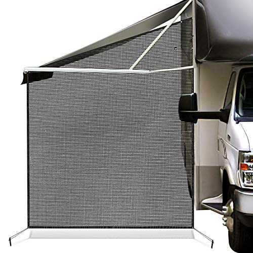 COOLTOP RV Awning Side Shade 9'X7', Black Mesh Screen Sunshade for Camping Trailer Canopy UV Sun Blocker Complete Kits