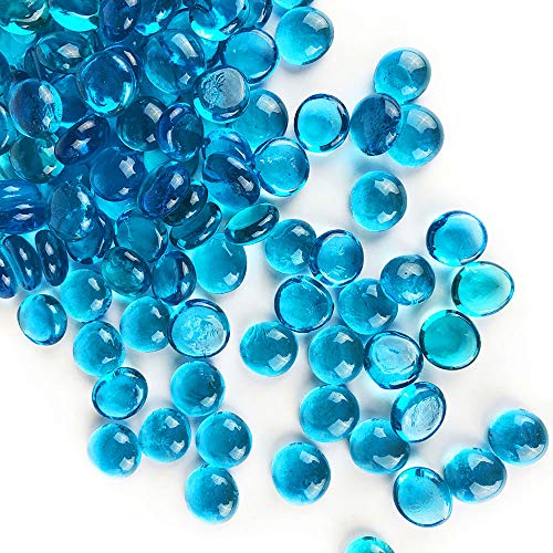 CYS EXCEL Light Blue Glass Gemstone Beads Vase Fillers (Pack of 1 LB, Approx. 100 PCS) | Multiple Color Choices Flat Marble Bead Stones | Decorative Mosaic Glass Gem Pebbles