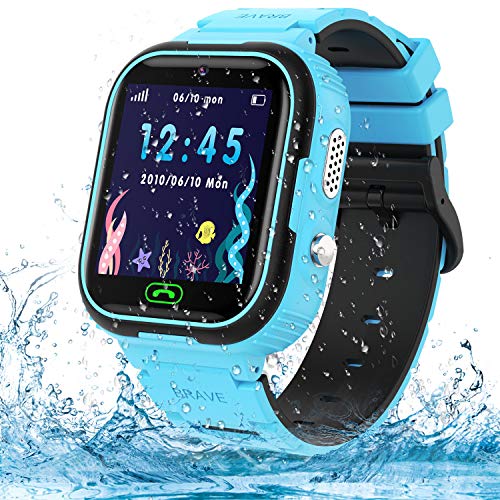 Kids Smart Watch Phone，IP67 Waterproof GPS Tracker Smartwatch for Kids, HD Touch Screen Game Watch with SOS Call/Voice Chat/Camera/Alarm for Boys and Girls Birthday Gifts (Blue)