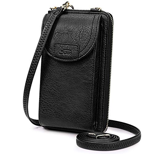 S-ZONE Women RFID Blocking Small Crossbody Cell Phone Purse Bag Vegan Leather Wristlet Wallet