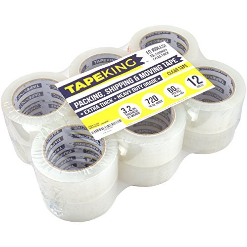 Tape King Super Thick 3.2mil Clear Packing Tape (12 Refill Rolls) - Heavy Duty Adhesive 60 Yards Per Roll, Carton, Industrial, Commercial, Moving, Box & Packing Sealing (TK-053)