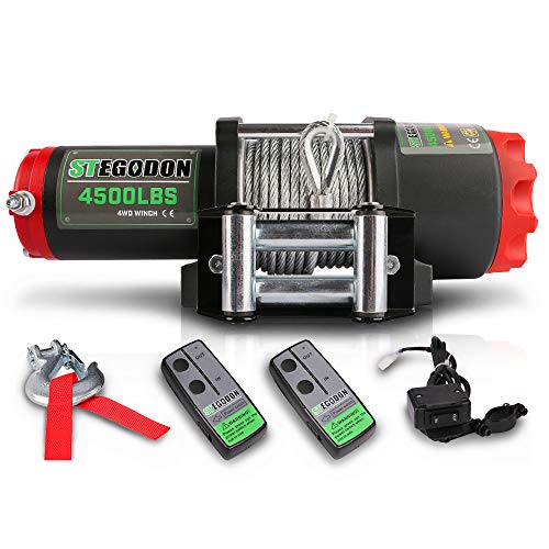 STEGODON 4500 lb. Load Capacity Electric Winch,12V Steel Cable Winch with Wireless Handheld Remote and Wired Handle, IP67 Waterproof Electric Winch with 4-Way Roller Fairlead