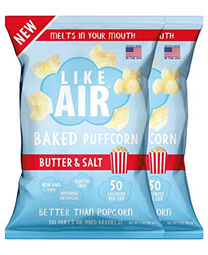 Like Air Baked Puffcorn (Butter & Salt) | 2 Large Multi-Serve Bags | 50 Calories Per Cup | Gluten Free | Nothing Artificial