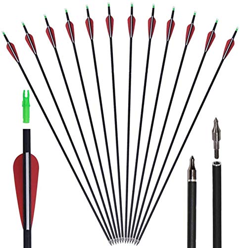 GPP Carbon 30-Inch Arrows with Field Points Replaceable Tips (12 Pack) for Recuve Bow & Compound Bow