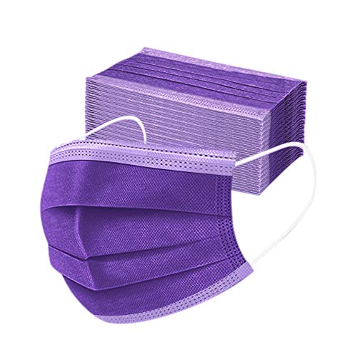 Disposable 3ply Face Mask Elastic Earloop Mouth Face Cover Sanitary Masks Safety,Anti-spittle,Protective Dust(Purple,50pcs)