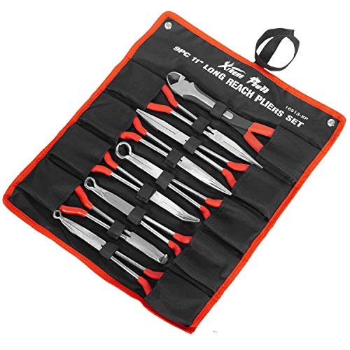 XtremepowerUS 9pc 11' inch Long Reach Plier Mechanics Electricians Craft & Hobby Tool Set