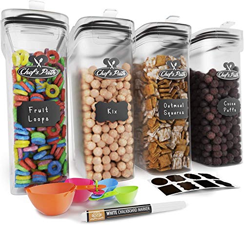 Cereal Container Storage Set - Airtight Food Storage Containers, Kitchen & Pantry Organization, 8 Labels, Spoon Set & Pen, Great for Flour - BPA-Free Dispenser Keepers (135.2oz) - Chef’s Path