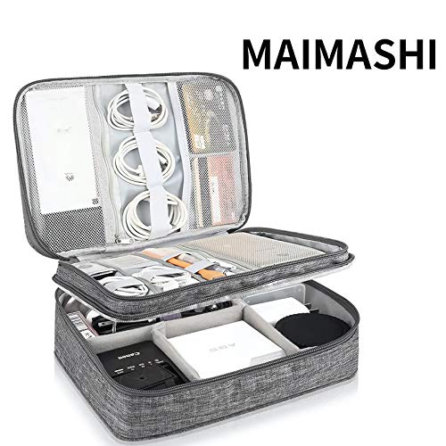 MAIMASHI Electronic Organizer,Travel Cable Accessories Bag Waterproof Double Layer Organizer Bag Portable Storage Pouch for Cable, Cord, Charger, Phone, Adapter, Ipad Mini,Power Bank (Gray)