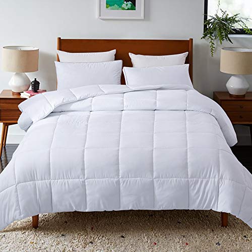 DOWNCOOL Down Alternative Quilted Comforter- White Lightweight Duvet Insert or Stand-Alone Comforter with Corner Duvet Tabs, King 102x90Inches