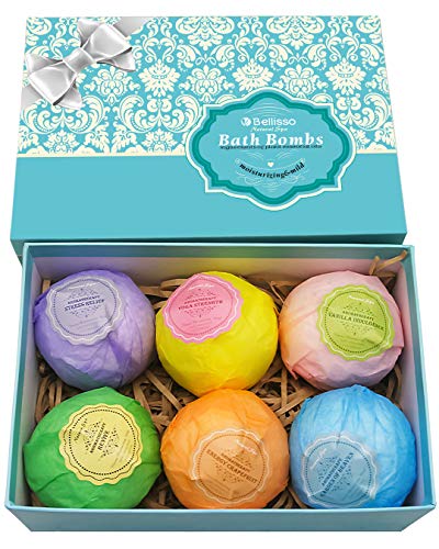 Bath Bombs Ultra Lux Gift Set - 6 XXL All Natural Fizzies with Dead Sea Salt Cocoa and Shea Essential Oils - Best Gift Idea for Birthday, Mom, Girl, Him, Kids - Add to Bath Basket