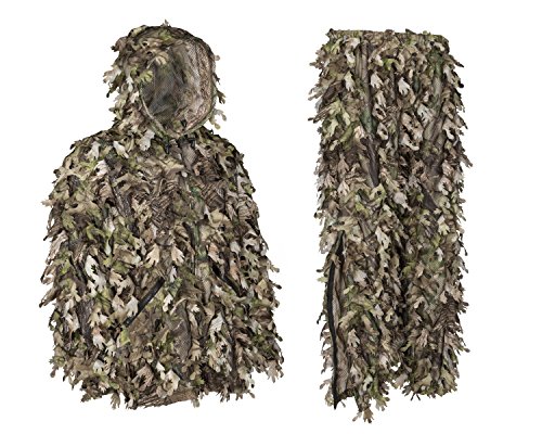 North Mountain Gear Ghillie Suit - Camo Hunting Suit - 3D Leafy Suit - Camouflage Hunting Suit Camo Jacket & Pants - Full Front Zipper, Zippered Pockets - Breathable, Quiet (Woodland GREN, XXL)