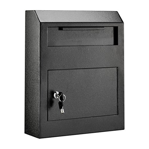 AdirOffice Heavy Duty Secured Safe Drop Box - Suggestion Box - Locking Mailbox - Key Drop Box - Wall Mounted Mail Box - Safe Lock Box - Ballot Box - Donation Box (Black)