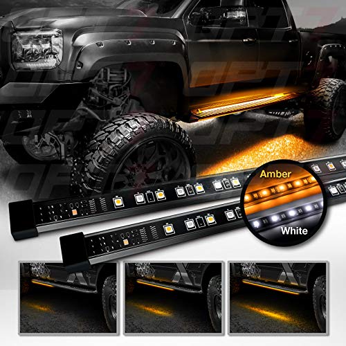 OPT7 2pc 60' Side Kick Running Board LED Strips w/SEQUENTIAL Amber Turn Signal, DRL, and white Courtesy Light