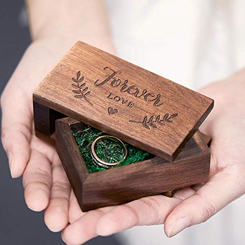 AW BRIDAL Wooden Wedding Ring Box Vintage Engraving Ring Bearer Pillow Box Rustic Engagement Ring Holder Decor Gift for Wedding Ceremony