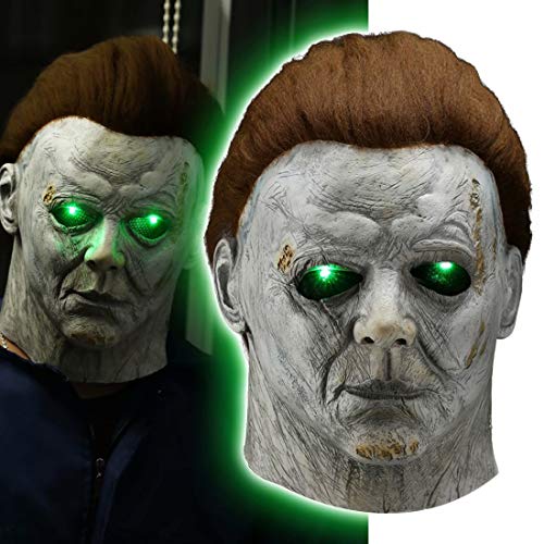 LED Light Up Michael Myers Mask Halloween Murderer Killer Creepy Full Face Latex Mask Cosplay Party Costume Props