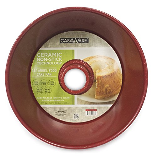 casaWare Angel Food Cake Pan 9.5-inch (15-Cup) Ceramic Coated NonStick (Red - Granite)