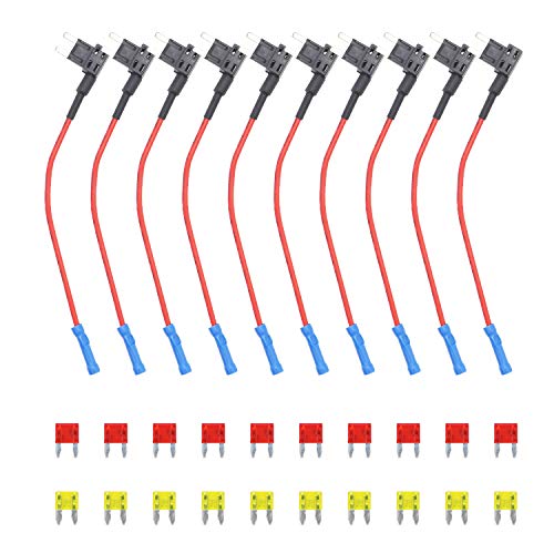 Recoil 10 Pack 12V Car Add-a-Circuit Fuse Tap Adapter Mini ATS Blade Fuse Holder with 10pcs 10A, 20A Fuses (FT2-10)