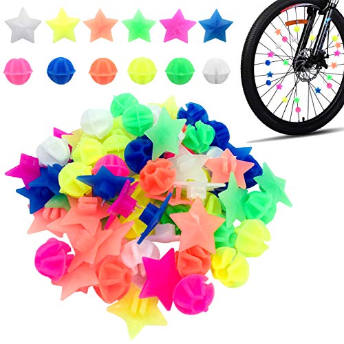 ACKLLR 210 Pieces Bike Wheel Spokes Beads, Colorful Bicycle Decoration Spoke Plastic Clip Round Decor Beads for Kids, Assorted Color and Shapes