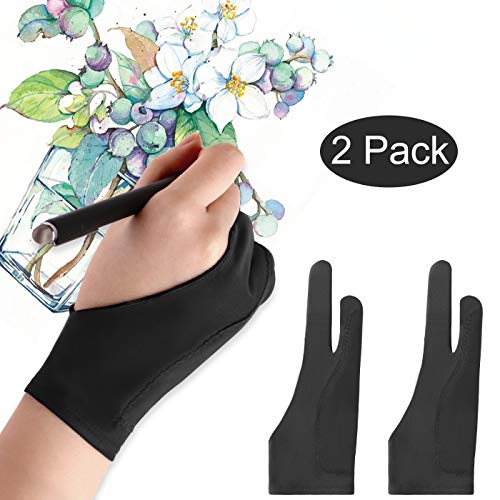 Mixoo Artists Gloves 2 Pack - Palm Rejection Gloves with Two Fingers for Paper Sketching, iPad, Graphics Drawing Tablet, Suitable for Left and Right Hand (Large)