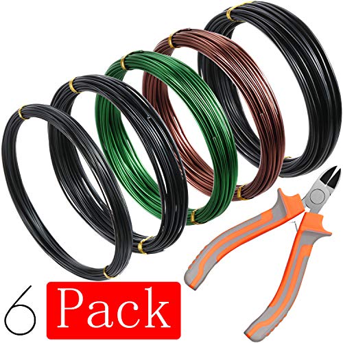 5 Roll Tree Training Wires 160 Feet Total with Bonsai Wire Cutter Anodized Aluminum Wire 1/1.5/2.0 mm Training Wire for Holding Bonsai Branches Small Trunks (Black, Green, Brown)