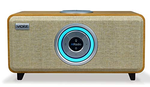 Voiz AiRadio VR-80 Alexa Built-in Wireless Internet Radio HiFi Streaming Ready Multi-Room Music System and Bluetooth - Bamboo Wooden Cabinet Natural Grill