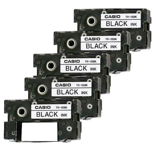 Pack of 5 Casio Black Ink Ribbon Cassette Cartridge for All CW Disc Title Printers, CW-50 and CW-75 CD Title Writers (TR-18BK)