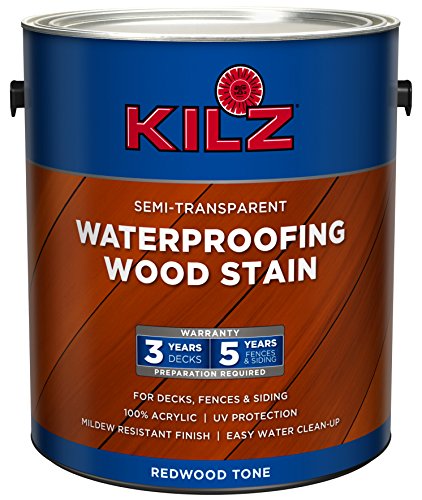 KILZ L832211 Exterior Waterproofing Wood Stain, Semi-Transparent, Redwood, 1-Gallon, 1 Gallon, 4 l