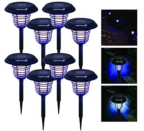 LIGHTSMAX Solar Powered Light Mosquito & Insect Bug Zapper Cordless LED/UV Radiation Repellent Lamp | Fly Pests Outdoor Stake Landscape Fixture for Camping, Gardens, Pathways, and Patios (8)