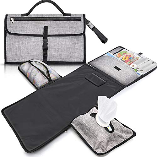 Gimars XL 6 Pockets Holding Anything Portable Baby Diaper Changing Pad, Detachable Waterproof Baby Travel Changing Mat Station with Head Cushion for Diapers Wipes Creams - Perfect Baby Shower Gift