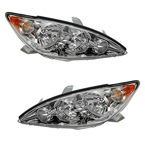 Headlights Headlamps w/Chrome Trim Left/Right Pair Set for 05-06 Camry LE & XLE