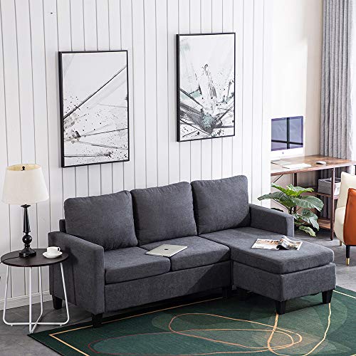 Bonnlo Convertible Sectional Sofa L Shaped Sectional Couch Small 3-Seater Sectional Sofas,Modern Living Room Sectional Sofa Couch with Reversible Chaise (Dark Grey)