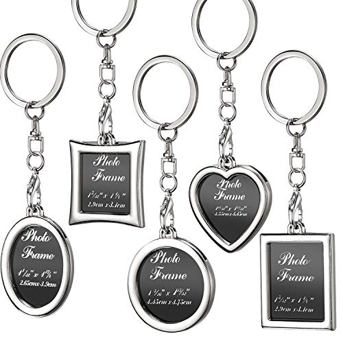10 Pieces Photo Frame Keychain Metal Frame Keychain, Picture Frame Keyring, Keychain with Locket Photo Frame for Birthday, Valentine's Day, Wedding Gifts (Rectangular, Square, Round, Oval, Heart)