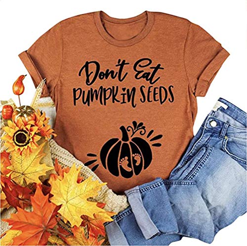 Don't Eat Pumpkin Seeds T-Shirt Women Funny Halloween Maternity Shirt Letter Print Graphic Tee Tops (As Show 1, S)