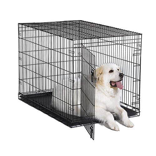 New World 48' Folding Metal Dog Crate, Includes Leak-Proof Plastic Tray; Dog Crate Measures 48L x 30W x 33H Inches, Fits XL Dog Breeds