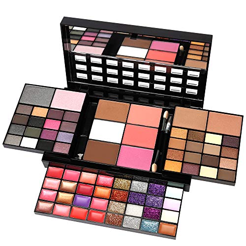 All In One Makeup Gift Kit - Ultimate Color Combination - 36 Eyeshadow, 28 Lip Gloss, 3 Blusher, 4 Concealer, 3 Contour Powder, 3 Brushes, 1 Mirror, 74 Colors Makeup Set Combination Palette
