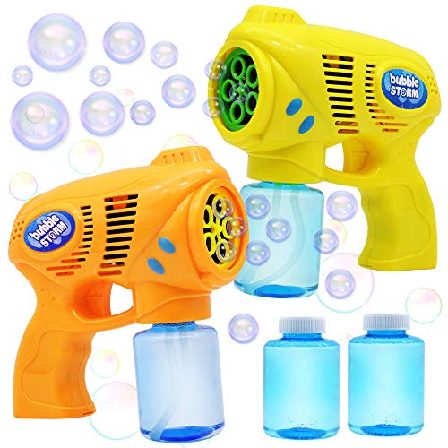 JOYIN 2 Colored Bubble Blasters Guns with 2 Bubble Solution (147 ml) for Kids, Indoor and Outdoor Play, Summer Themed Party and Birthday