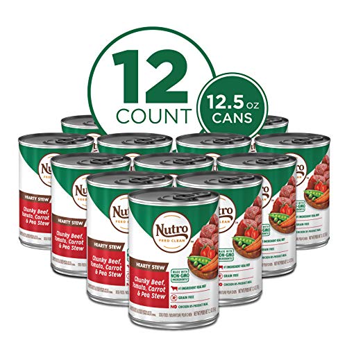 NUTRO HEARTY STEW Adult High Protein Natural Wet Dog Food Cuts in Gravy Chunky Beef, Tomato, Carrot & Pea Stew, (12) 12.5 oz. Cans