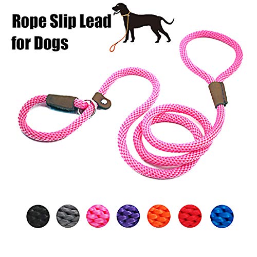 lynxking Dog Leash Slip Rope Lead Leash Strong Heavy Duty Braided Rope No Pull Training Lead Leashes for Medium Large Dogs (6', Pink)