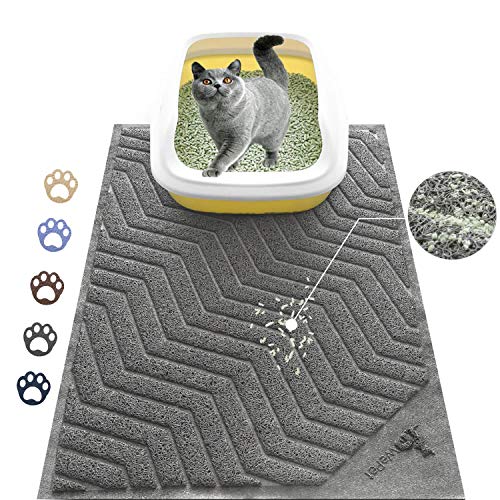 WePet Cat Litter Mat, Kitty Litter Trapping Mesh Mat, 35 x 23 Inch Large, Grey, Premium Durable PVC Rug, No Phthalate, Urine Waterproof, Easy Clean, Washable, Scatter Control, Litter Box Carpet