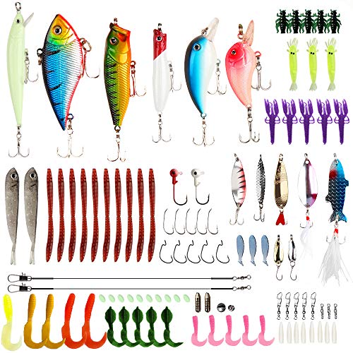 Forlovv Fishing Lures Kit Set,Fishing Artificial Bait Spinnerbaits, Plastic Worms Lures, More Fishing Gear Lures Kit Set,Salt Water Fishing Lure Tackle,Soft Fishing Lures Topwater Lures