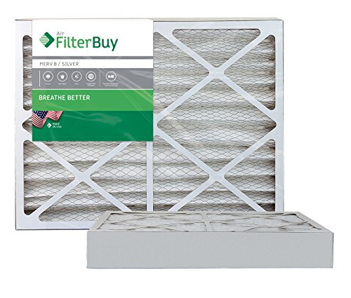 FilterBuy 20x25x4 MERV 8 Pleated AC Furnace Air Filter, (Pack of 2 Filters), Actual size 19 3/8' x 24 3/8' x 3 5/8', 20x25x4 – Silver