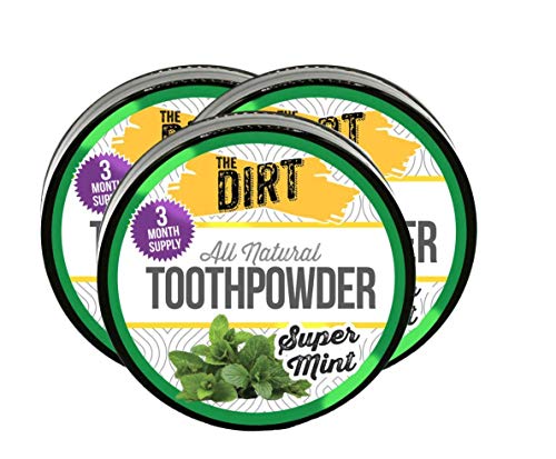 The Dirt All Natural Tooth Powder - Gluten & Fluoride Free Organic Teeth Whitening Powder with Essential Oils | No Added Sweeteners, Artificial Flavors or Colors - Super Mint, 9 Month Supply