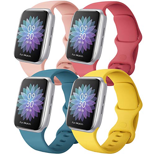 QIENGO 4 Pack Sport Bands Compatible with Apple Watch 38mm 40mm, Soft Silicone Replacement Strap Compatible with iWatch Series 6/5/4/3/2/1 SE, S/M,Yellow/Cactus/Pink/Rose