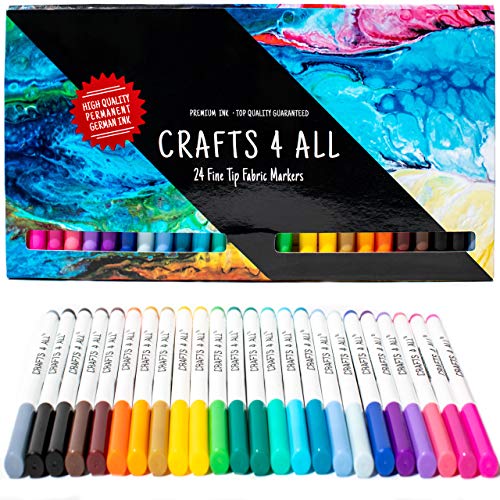 Fabric Markers Pens Permanent 24 Colors Fabric Paint Art Markers Set Child Safe & Non-Toxic. Graffiti Fine Tip Minimal Bleed by Crafts 4 ALL